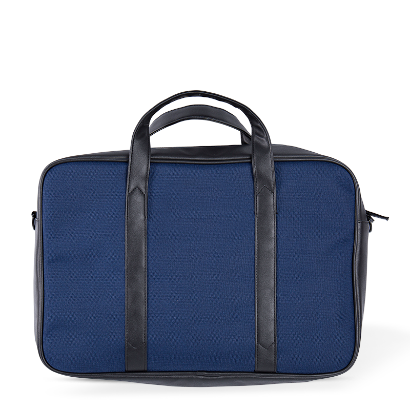 Classica valigetta rivestita in pelle-nylon e cotone con accenti in pelle-blu