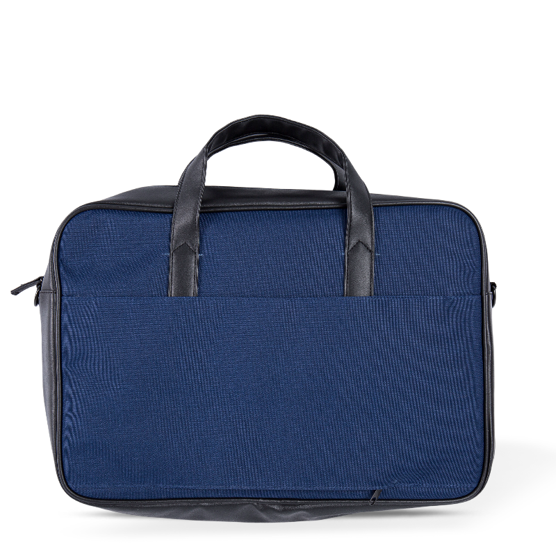 Classica valigetta rivestita in pelle-nylon e cotone con accenti in pelle-blu