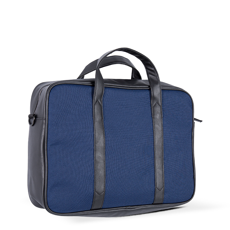 Classica valigetta rivestita in pelle-nylon e cotone con accenti in pelle-blu