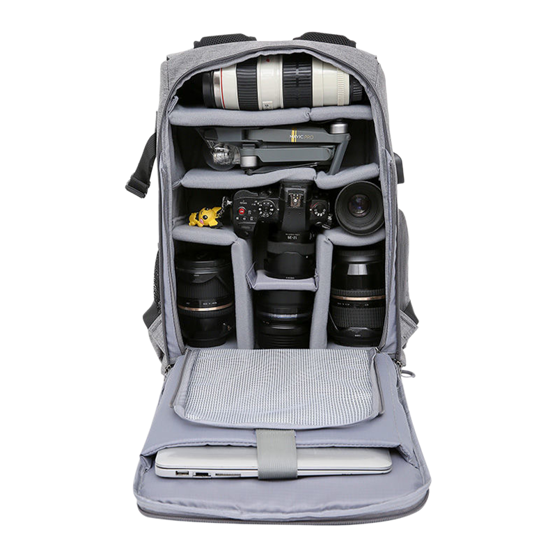 Zaino per attrezzatura per fotocamera di grande capacità con copertura pioggia impermeabile, adatto per laptop da 15,6 pollici e telecamere DSLR (grigio scuro)